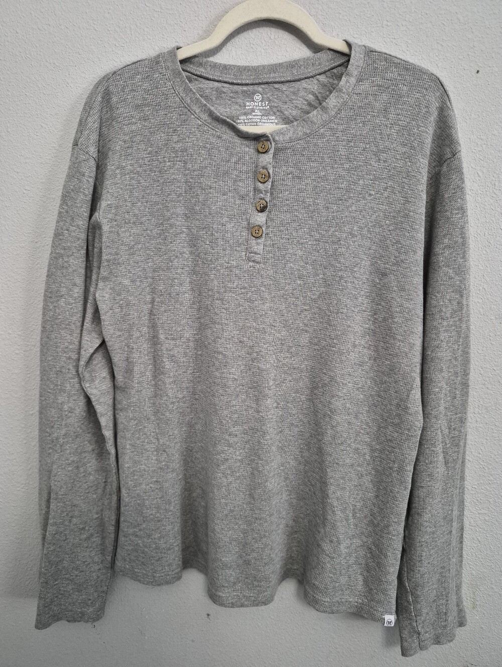 Honest Organic Cotton Waffle Knit Henley Grey Women XL